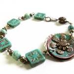 Mint Green Picasso Czech Glass Beaded Bracelet..
